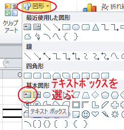 エクセルのツール・テキストボックスの画像